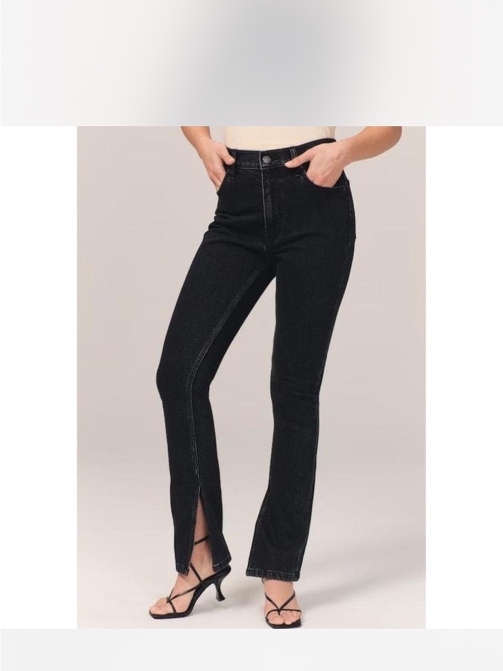 Abercrombie & Fitch Black High-Rise Flared Jeans with Front Slit